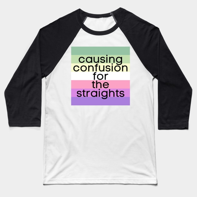 Causing Confusion for the Straights Genderfae Baseball T-Shirt by The Witchy Bibliophile